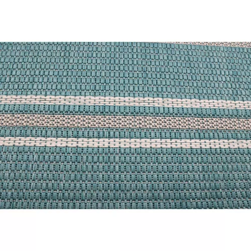 Lanai Aqua 3 ft. x 8 ft. Geometric Transitional Indoor/Outdoor Runner Rug by BASHIAN 4 Lanai Aqua 3 ft. x 8 ft. Geometric Transitional Indoor/Outdoor Runner Rug by BASHIAN - Image 4