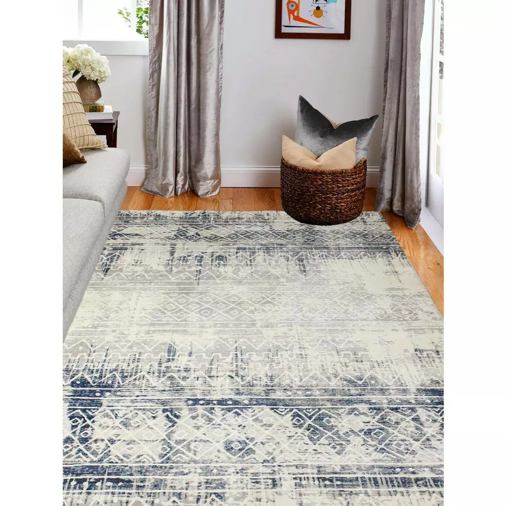 Cambridge Blue/Beige 3 ft. x 8 ft. (2'6" x 8') Geometric Transitional Runner by BASHIAN 6 Cambridge Blue/Beige 3 ft. x 8 ft. (2'6" x 8') Geometric Transitional Runner by BASHIAN - Image 6
