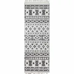Navajo Ivory/Black 3 ft. x 8 ft. (2'6" x 8') Geometric Contemporary Runner Rug by BASHIAN