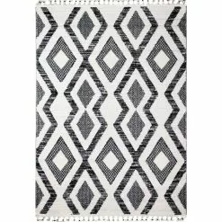 Navajo Ivory/Black 9 ft. x 12 ft. (8'6" x 11'6") Geometric Contemporary Area Rug by BASHIAN