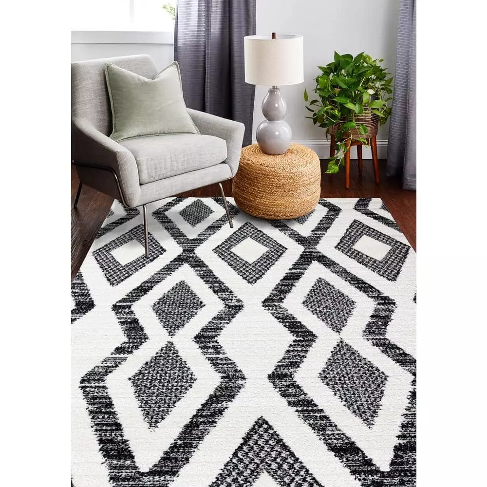 Navajo Ivory/Black 9 ft. x 12 ft. (8'6" x 11'6") Geometric Contemporary Area Rug by BASHIAN 2 Navajo Ivory/Black 9 ft. x 12 ft. (8'6" x 11'6") Geometric Contemporary Area Rug by BASHIAN - Image 2