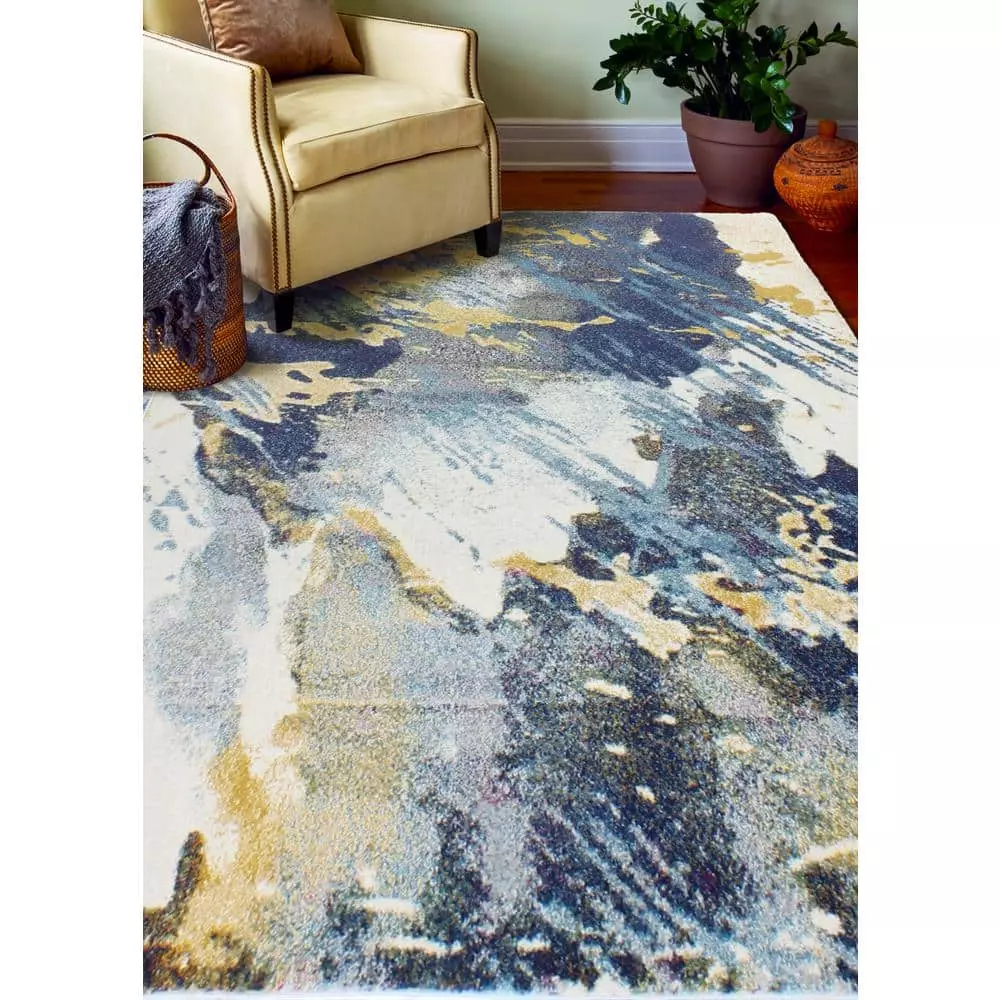 Everek Ivory/Blue 10 ft. x 14 ft. (9'6" x 13'6") Abstract Transitional Area Rug by BASHIAN 2 Everek Ivory/Blue 10 ft. x 14 ft. (9'6" x 13'6") Abstract Transitional Area Rug by BASHIAN - Image 2