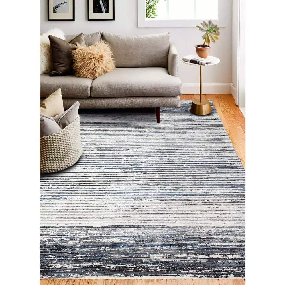 Cambridge Ivory/Blue 3 ft. x 8 ft. (2'6" x 8') Striped Contemporary Runner by BASHIAN 6 Cambridge Ivory/Blue 3 ft. x 8 ft. (2'6" x 8') Striped Contemporary Runner by BASHIAN - Image 6