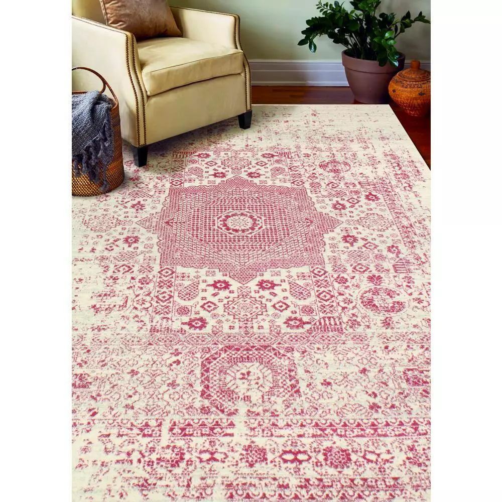 Everek Ivory/Fuchsia 9 ft. x 12 ft. (8'6" x 11'6") Floral Transitional Area Rug by BASHIAN 2 Everek Ivory/Fuchsia 9 ft. x 12 ft. (8'6" x 11'6") Floral Transitional Area Rug by BASHIAN - Image 2