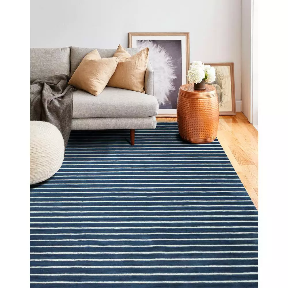 Contempo Navy 9 ft. x 12 ft. (8'6" x 11'6") Striped Contemporary Area Rug by BASHIAN 2 Contempo Navy 9 ft. x 12 ft. (8'6" x 11'6") Striped Contemporary Area Rug by BASHIAN - Image 2
