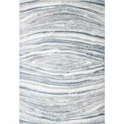 Andes White/Blue 5 ft. x 8 ft. (5' x 7'6") Geometric Contemporary Area Rug by BASHIAN